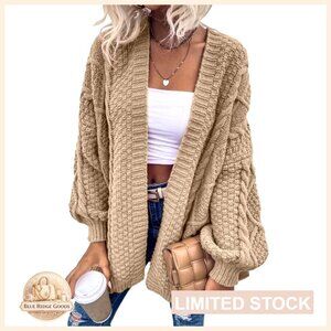 Oversized Cable Knit Cardigan Sweater Open Front Chunky Long Sleeve